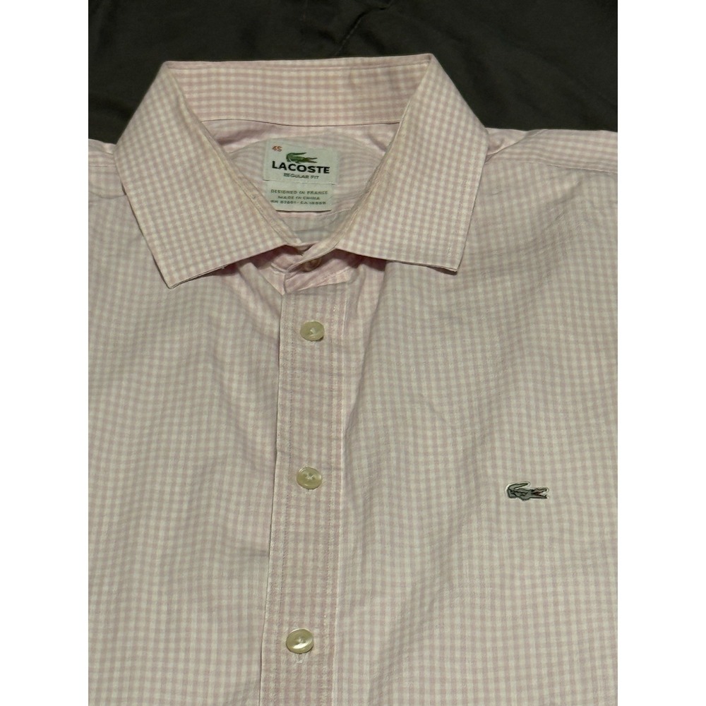 Lacost Men's Button‎ Up Shirt Long Sleeve 45 Pink Check